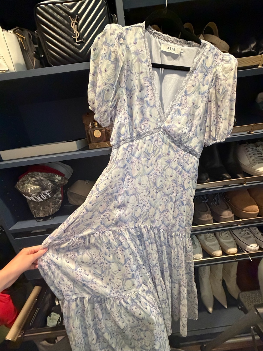Astr Lavender Floral Maxi Dress with Puff Sleeves